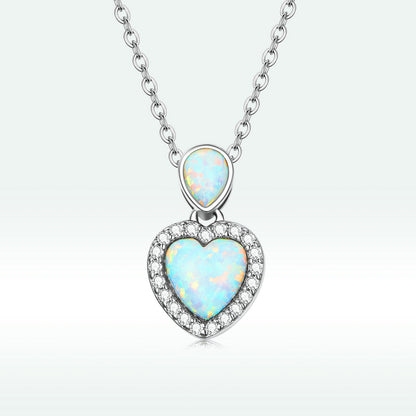 925 Sterling Silver Genuine Translucent Opal Necklace with CZ for Women