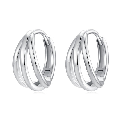 925 Sterling Silver Earrings with White Gold Plating, 1.3*0.6 cm, For Women