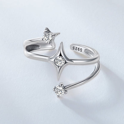 925 Sterling Silver Oxidized CZ Ring with Pavé Setting for Women