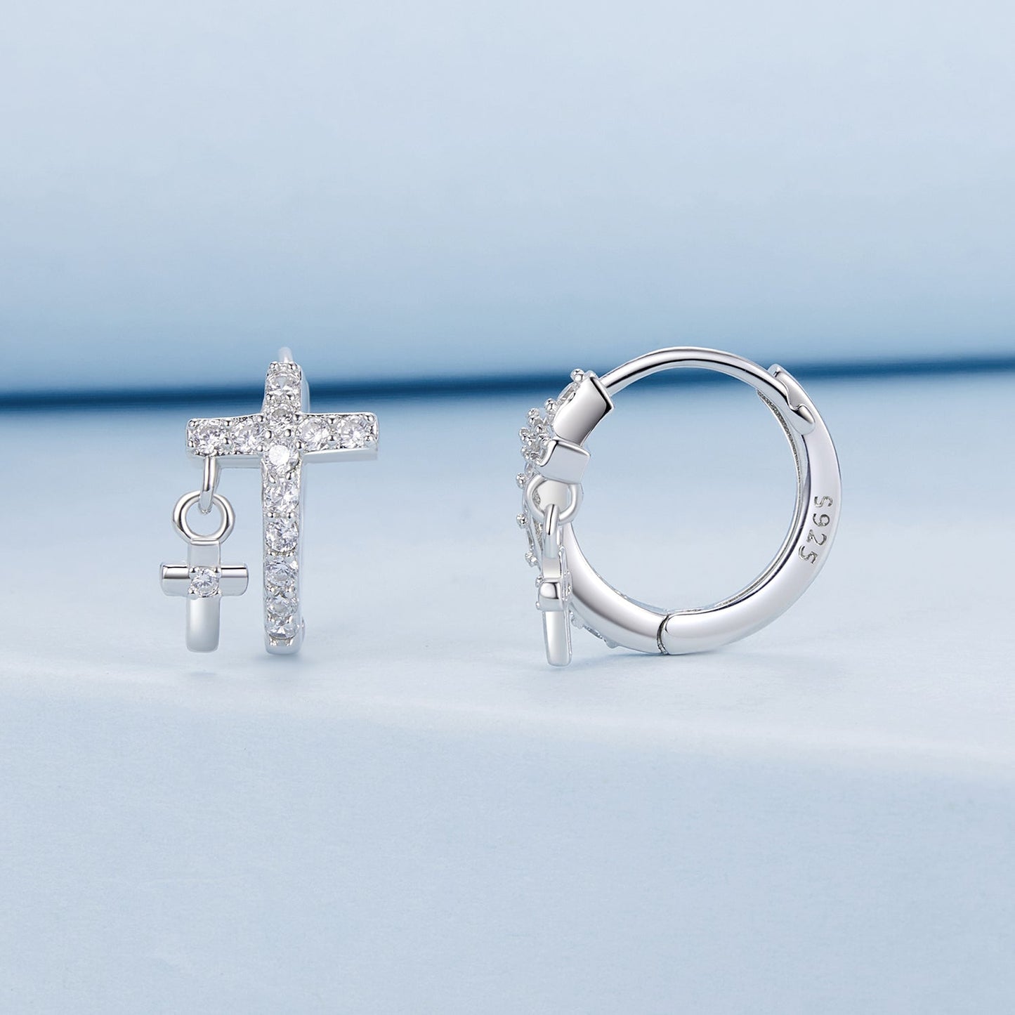 925 Sterling Silver Earrings with Pavé Setting CZ in White Gold, Size 13*8mm for Women