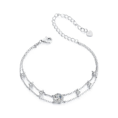 925 Sterling Silver 5.0mm Moissanite Bracelet with CZ and White Gold Plating for Women
