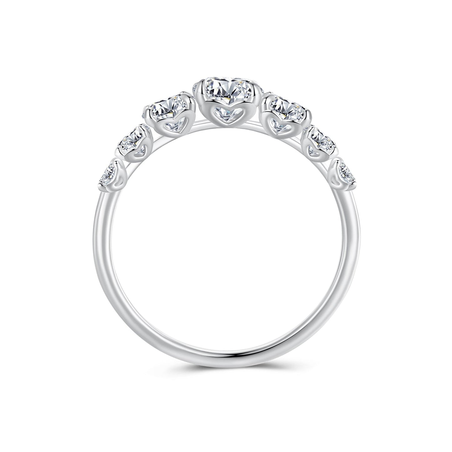 925 Sterling Silver Moissanite Engagement Ring with 5mm, 4mm, 3mm, 2.5mm Stones for Women