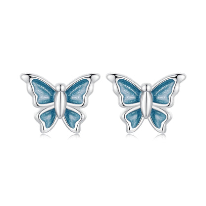 S925 Sterling Silver Earrings with Enamel Process, 6*8mm, Plated Platinum for Women