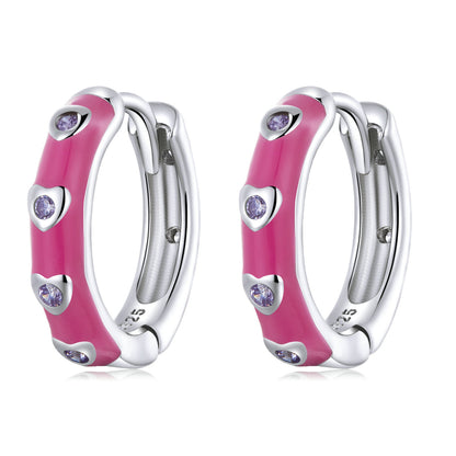925 Sterling Silver Enamel CZ Earrings for Women, 1.2*0.3cm, Platinum Plated