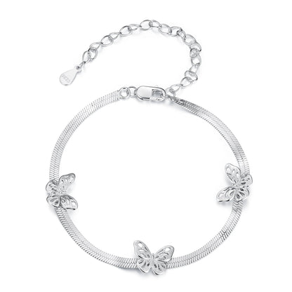 925 Sterling Silver Plated White Gold Adjustable Bracelet for Women