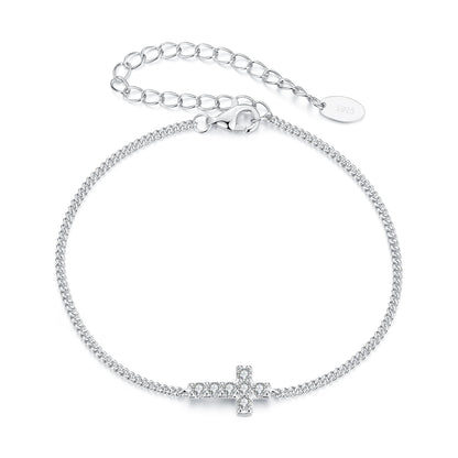 925 Sterling Silver Moissanite Bracelet 15+6cm, Plated White Gold, for Women