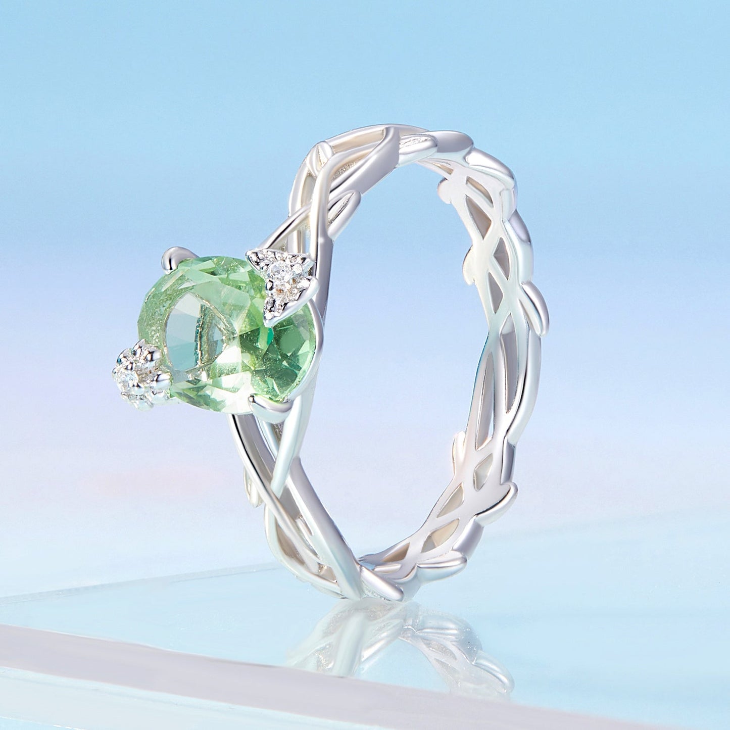 925 Sterling Silver Synthetic Spinel 3.8mm Ring for Women Size 7