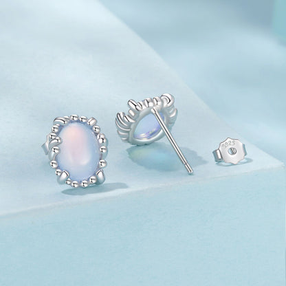 925 Sterling Silver Earrings for Women with Transparent Glass, 1.0*0.9cm