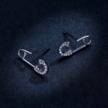 925 Sterling Silver Earrings for Women - 1.7x0.6cm, Platinum Plated with Pavé Setting CZ