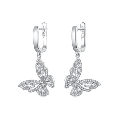 925 Sterling Silver Earrings with Pavé Setting CZ, 37x19mm for Women