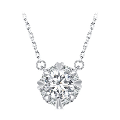 925 Sterling Silver Moissanite 1.0 Carat Necklace with Pavé Setting for Women