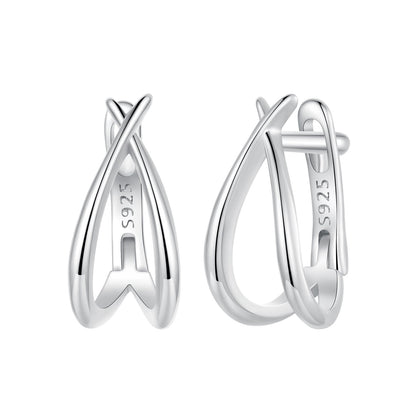 925 Sterling Silver Earrings 1.2x0.6cm with White Gold Plating for Women