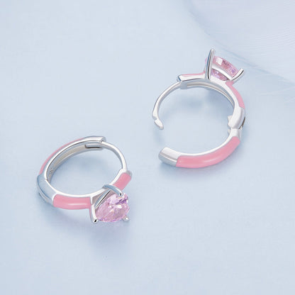 S925 Sterling Silver Enamel Platinum Plated Earrings with 6mm CZ for Women