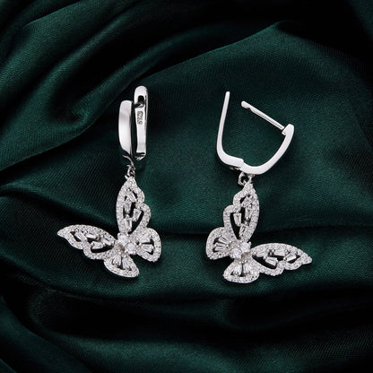 925 Sterling Silver Earrings with Pavé Setting CZ, 37x19mm for Women