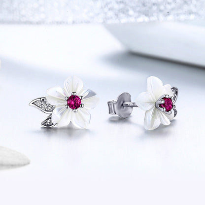 925 Sterling Silver Earrings with Pavé Setting CZ and High-Quality Nacre