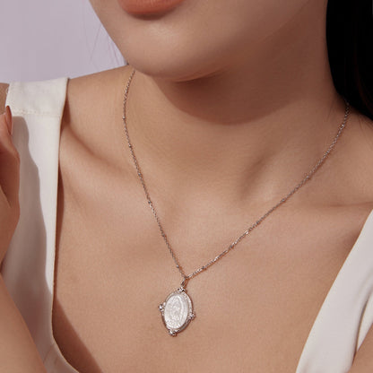 925 Sterling Silver Necklace with White Gold Plating, 40+5cm Length, CZ & Mother of Pearl Pendant for Women