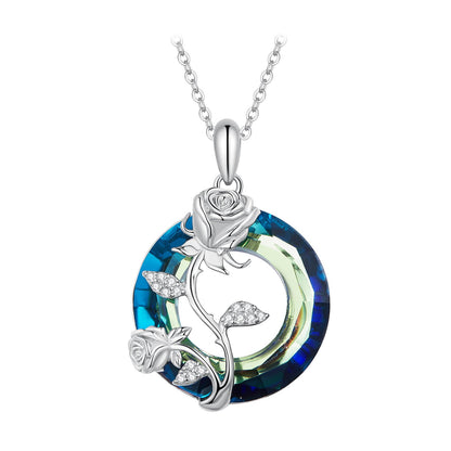 925 Sterling Silver Necklace with Pavé Setting CZ and Transparent Glass, 450mm for Women