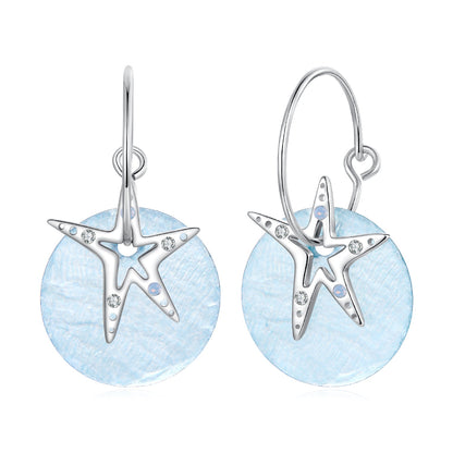 925 Sterling Silver Earrings with Nano Opal Stone and CZ in White Gold Plated, 2.8cm for Women