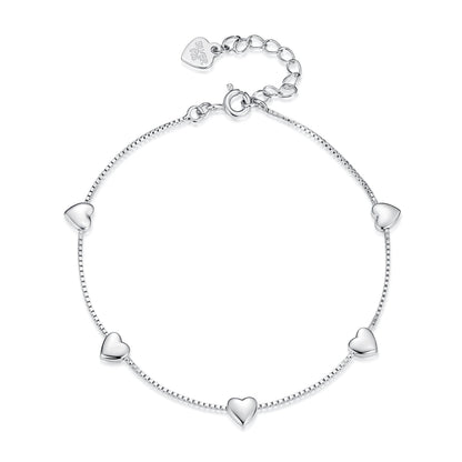 925 Sterling Silver Plated White Gold 17+3.5cm Heart-Shaped Bracelet for Women