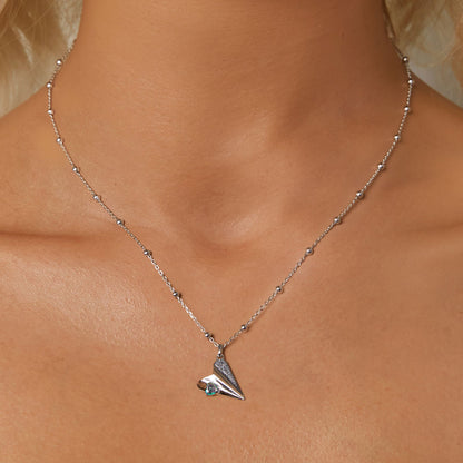 925 Sterling Silver Necklace with Transparent Glass, 18x15mm Pendant for Women