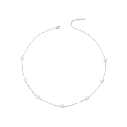 925 Sterling Silver White Gold Plated Necklace with Shell Pearl 400+50mm