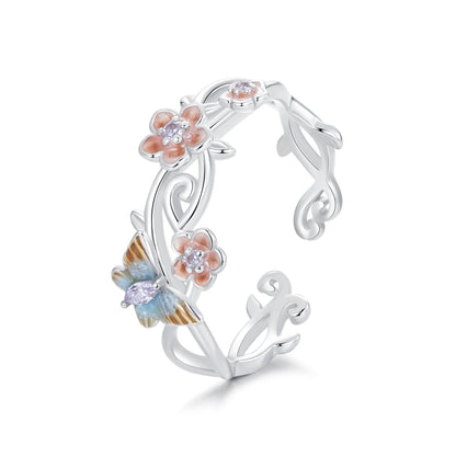 925 Sterling Silver Enamel Pavé Setting Ring for Women