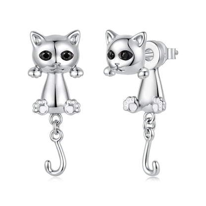 Brass & S925 Silver Earrings | 2.8*1.1cm | White Gold Plated with Pavé Setting CZ for Women