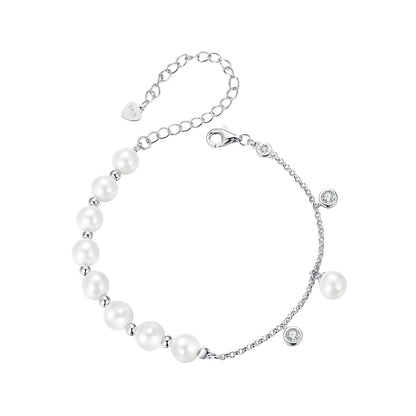 925 Sterling Silver 15+6cm White Gold Plated Bracelet with Quality Shell Pearl & CZ for Women