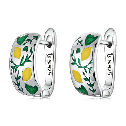 925 Sterling Silver Earrings for Women - Enamel Process - Oxidized Silver - 1.4x0.6 cm