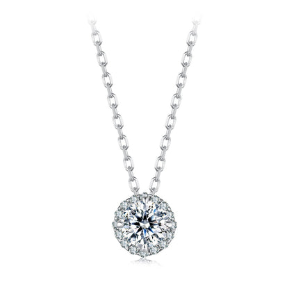 925 Sterling Silver Moissanite Necklace 40+5cm with Pavé Setting for Women