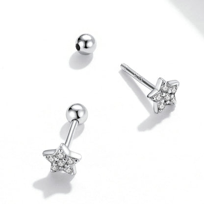 925 Sterling Silver Earrings with Pavé Setting CZ and Platinum Plating - 0.5cm for Women