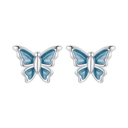 S925 Sterling Silver Earrings with Enamel Process, 6*8mm, Plated Platinum for Women