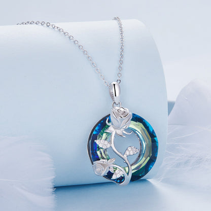 925 Sterling Silver Necklace with Pavé Setting CZ and Transparent Glass, 450mm for Women