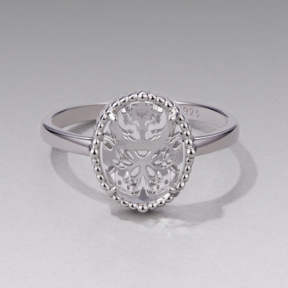 925 Sterling Silver Pavé Setting CZ White Gold Plated Ring with Transparent Glass for Women