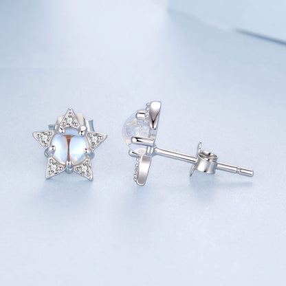 925 Sterling Silver White Gold Plated Moonstone & CZ Earrings