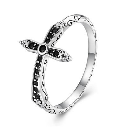 925 Sterling Silver Oxidized Ring with Pavé Setting CZ, Size 6.0 for Women