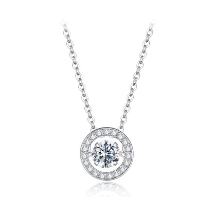 925 Sterling Silver Moissanite Pendant Necklace for Women - 40+5cm, White Gold Plated, Elegant Jewelry