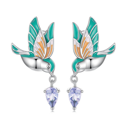 925 Sterling Silver Enamel Pavé Setting CZ Earrings