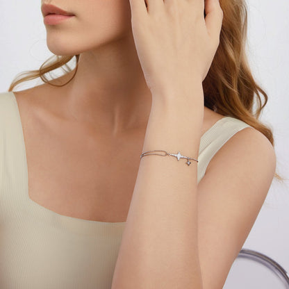 925 Sterling Silver & White Gold Plated Pave Setting CZ Bracelet 15+6cm