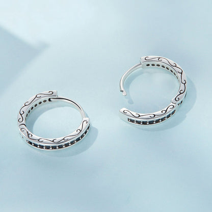 925 Sterling Silver Oxidized Pavé CZ Earrings