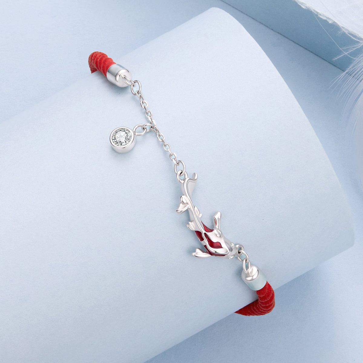 925 Sterling Silver White Gold Plated Enamel CZ Koi 16+6cm Bracelet for Women
