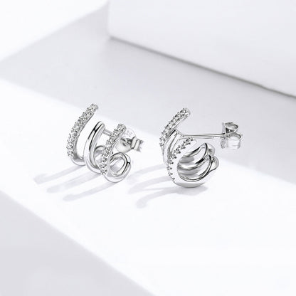 S925 Sterling Silver Platinum Plated Pavé Setting CZ Earrings