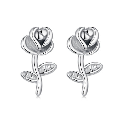 925 Sterling Silver Earrings plated with White Gold, 0.9*0.5cm for Women