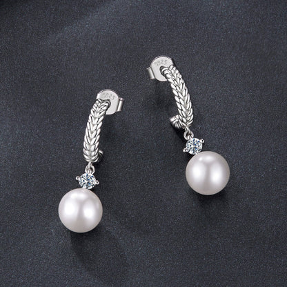 925 Sterling Silver Moissanite and Synthetic Pearl Earrings for Women
