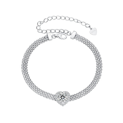 925 Sterling Silver & 1 Carat Moissanite & CZ White Gold Plated Bracelet for Women
