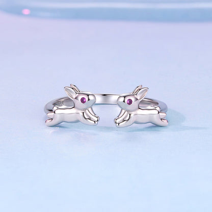 925 Sterling Silver Rabbit Ring with Pavé Setting CZ in White Gold for Women