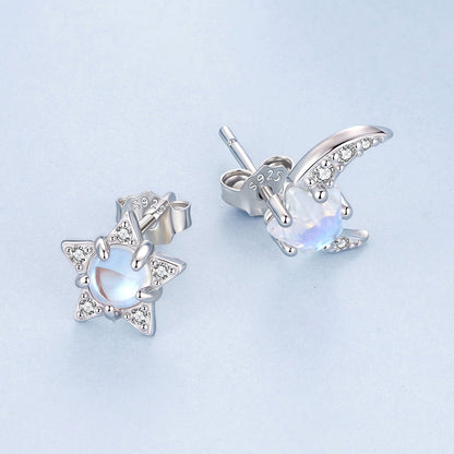 925 Sterling Silver White Gold Plated Moonstone & CZ Earrings