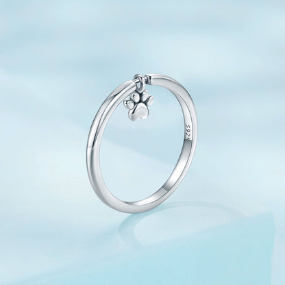 925 Sterling Silver Oxidized Round Paw Print Ring Size 6.0 for Women