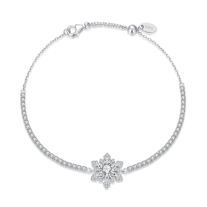 925 Sterling Silver Adjustable Bracelet with Pavé Setting CZ and White Gold Plating for Women