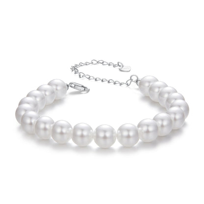 925 Sterling Silver Adjustable White Gold Plated Bracelet with Synthetic Pearl for Women